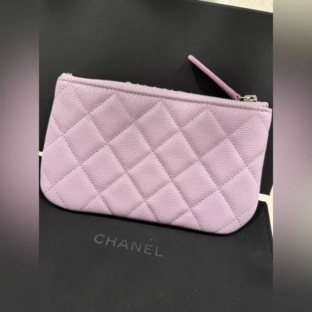 Ultra RARE! New CHANEL 24P Caviar Leather Lavender Mini O-Case Silver Hardware